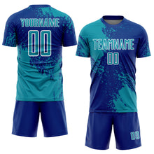 Load image into Gallery viewer, Custom Royal Teal-White Abstract Brush Stroke Sports Sublimation Soccer Uniform Jersey
