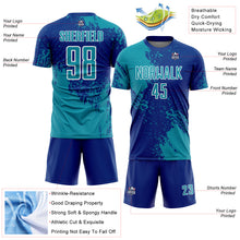 Load image into Gallery viewer, Custom Royal Teal-White Abstract Brush Stroke Sports Sublimation Soccer Uniform Jersey
