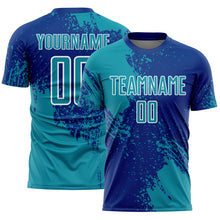 Load image into Gallery viewer, Custom Royal Teal-White Abstract Brush Stroke Sports Sublimation Soccer Uniform Jersey

