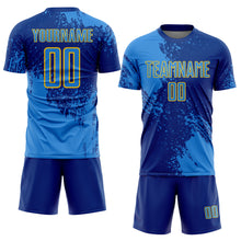 Load image into Gallery viewer, Custom Royal Powder Blue-Yellow Abstract Brush Stroke Sports Sublimation Soccer Uniform Jersey

