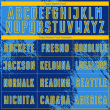 Load image into Gallery viewer, Custom Royal Powder Blue-Yellow Abstract Brush Stroke Sports Sublimation Soccer Uniform Jersey
