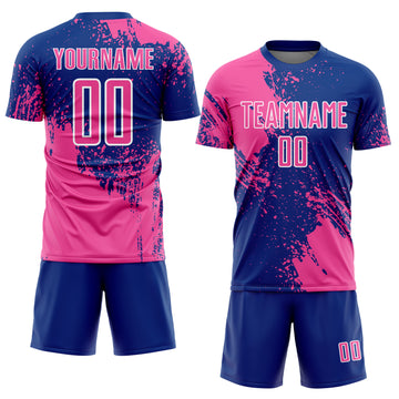 Custom Royal Pink-White Abstract Brush Stroke Sports Sublimation Soccer Uniform Jersey