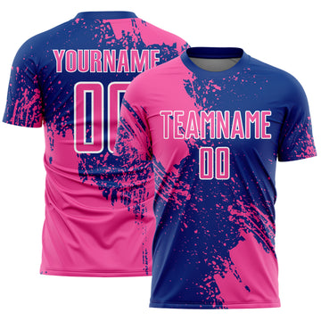Custom Royal Pink-White Abstract Brush Stroke Sports Sublimation Soccer Uniform Jersey