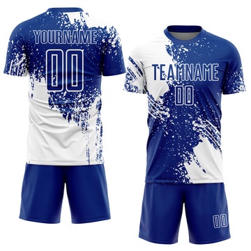Custom Royal White Abstract Brush Stroke Sports Sublimation Soccer Uniform Jersey