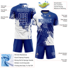 Load image into Gallery viewer, Custom Royal White Abstract Brush Stroke Sports Sublimation Soccer Uniform Jersey

