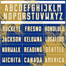 Load image into Gallery viewer, Custom Royal White-Old Gold Abstract Brush Stroke Sports Sublimation Soccer Uniform Jersey
