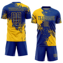 Charger l'image dans la galerie, Custom Royal Yellow Abstract Brush Stroke Sports Sublimation Soccer Uniform Jersey
