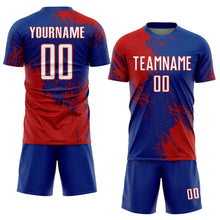 Load image into Gallery viewer, Custom Royal White-Red Abstract Brush Stroke Sports Sublimation Soccer Uniform Jersey
