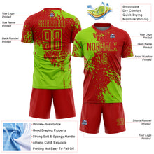 Load image into Gallery viewer, Custom Red Neon Green Abstract Brush Stroke Sports Sublimation Soccer Uniform Jersey

