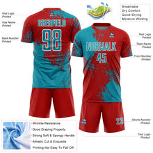 Load image into Gallery viewer, Custom Red Teal-White Abstract Brush Stroke Sports Sublimation Soccer Uniform Jersey
