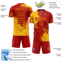 Загрузить изображение в средство просмотра галереи, Custom Red Gold Abstract Brush Stroke Sports Sublimation Soccer Uniform Jersey
