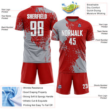 Load image into Gallery viewer, Custom Red White-Gray Abstract Brush Stroke Sports Sublimation Soccer Uniform Jersey

