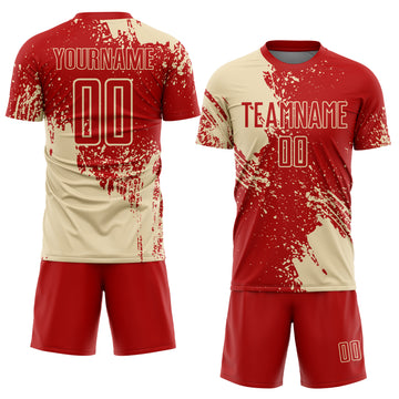 Custom Red Cream Abstract Brush Stroke Sports Sublimation Soccer Uniform Jersey