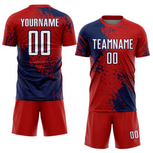 Load image into Gallery viewer, Custom Red White-Navy Abstract Brush Stroke Sports Sublimation Soccer Uniform Jersey
