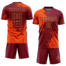 Загрузить изображение в средство просмотра галереи, Custom Crimson Orange-Old Gold Abstract Brush Stroke Sports Sublimation Soccer Uniform Jersey
