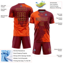 Загрузить изображение в средство просмотра галереи, Custom Crimson Orange-Old Gold Abstract Brush Stroke Sports Sublimation Soccer Uniform Jersey
