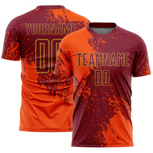 Загрузить изображение в средство просмотра галереи, Custom Crimson Orange-Old Gold Abstract Brush Stroke Sports Sublimation Soccer Uniform Jersey
