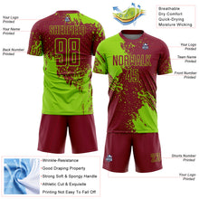 Загрузить изображение в средство просмотра галереи, Custom Crimson Neon Green Abstract Brush Stroke Sports Sublimation Soccer Uniform Jersey
