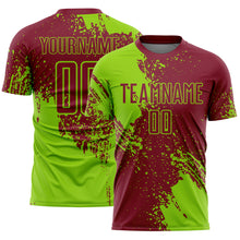Загрузить изображение в средство просмотра галереи, Custom Crimson Neon Green Abstract Brush Stroke Sports Sublimation Soccer Uniform Jersey
