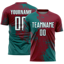 Загрузить изображение в средство просмотра галереи, Custom Crimson White-Teal Abstract Brush Stroke Sports Sublimation Soccer Uniform Jersey
