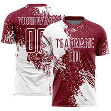 Загрузить изображение в средство просмотра галереи, Custom Crimson White Abstract Brush Stroke Sports Sublimation Soccer Uniform Jersey
