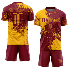 Загрузить изображение в средство просмотра галереи, Custom Crimson Gold Abstract Brush Stroke Sports Sublimation Soccer Uniform Jersey

