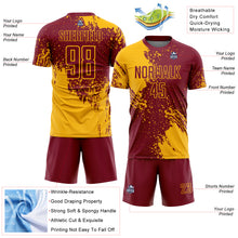 Загрузить изображение в средство просмотра галереи, Custom Crimson Gold Abstract Brush Stroke Sports Sublimation Soccer Uniform Jersey
