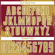 Загрузить изображение в средство просмотра галереи, Custom Crimson White-Old Gold Abstract Brush Stroke Sports Sublimation Soccer Uniform Jersey
