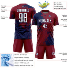 Загрузить изображение в средство просмотра галереи, Custom Crimson White-Navy Abstract Brush Stroke Sports Sublimation Soccer Uniform Jersey
