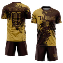 Load image into Gallery viewer, Custom Brown Old Gold Abstract Brush Stroke Sports Sublimation Soccer Uniform Jersey
