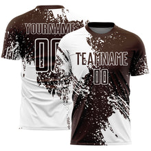 Laden Sie das Bild in den Galerie-Viewer, Custom Brown White Abstract Brush Stroke Sports Sublimation Soccer Uniform Jersey
