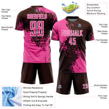Laden Sie das Bild in den Galerie-Viewer, Custom Brown Pink-White Abstract Brush Stroke Sports Sublimation Soccer Uniform Jersey
