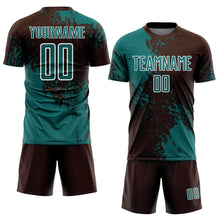 Load image into Gallery viewer, Custom Brown Teal-White Abstract Brush Stroke Sports Sublimation Soccer Uniform Jersey
