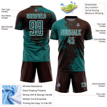 Load image into Gallery viewer, Custom Brown Teal-White Abstract Brush Stroke Sports Sublimation Soccer Uniform Jersey
