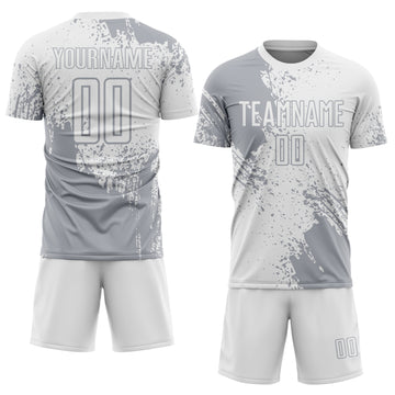 Custom White Gray Abstract Brush Stroke Sports Sublimation Soccer Uniform Jersey