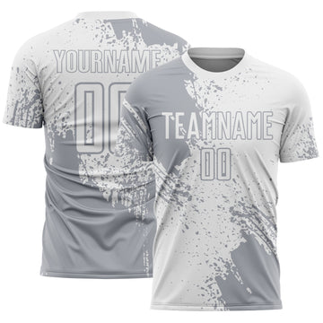 Custom White Gray Abstract Brush Stroke Sports Sublimation Soccer Uniform Jersey