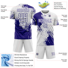 Загрузить изображение в средство просмотра галереи, Custom White Dark Purple Abstract Brush Stroke Sports Sublimation Soccer Uniform Jersey
