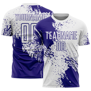 Custom White Dark Purple Abstract Brush Stroke Sports Sublimation Soccer Uniform Jersey