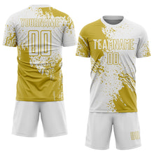 Load image into Gallery viewer, Custom White Old Gold Abstract Brush Stroke Sports Sublimation Soccer Uniform Jersey

