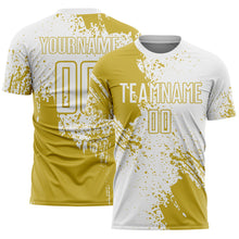 Load image into Gallery viewer, Custom White Old Gold Abstract Brush Stroke Sports Sublimation Soccer Uniform Jersey

