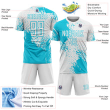 Загрузить изображение в средство просмотра галереи, Custom White Lakes Blue Abstract Brush Stroke Sports Sublimation Soccer Uniform Jersey
