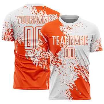 Custom White Orange Abstract Brush Stroke Sports Sublimation Soccer Uniform Jersey