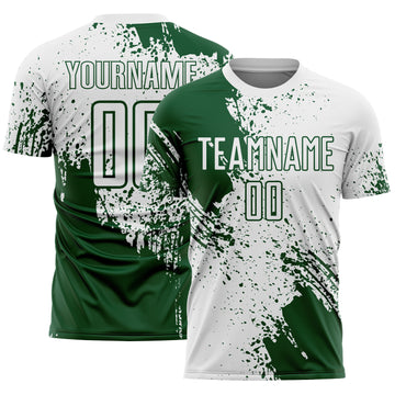 Custom White Green Abstract Brush Stroke Sports Sublimation Soccer Uniform Jersey