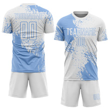 Загрузить изображение в средство просмотра галереи, Custom White Light Blue Abstract Brush Stroke Sports Sublimation Soccer Uniform Jersey
