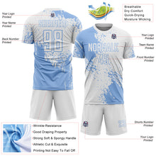 Загрузить изображение в средство просмотра галереи, Custom White Light Blue Abstract Brush Stroke Sports Sublimation Soccer Uniform Jersey
