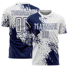 Charger l'image dans la galerie, Custom White Navy Abstract Brush Stroke Sports Sublimation Soccer Uniform Jersey
