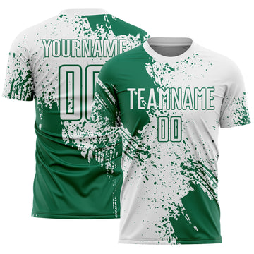 Custom White Kelly Green Abstract Brush Stroke Sports Sublimation Soccer Uniform Jersey