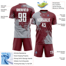 Charger l'image dans la galerie, Custom Burgundy White-Gray Abstract Brush Stroke Sports Sublimation Soccer Uniform Jersey
