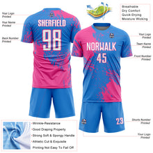 Загрузить изображение в средство просмотра галереи, Custom Powder Blue White-Pink Abstract Brush Stroke Sports Sublimation Soccer Uniform Jersey
