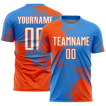 Загрузить изображение в средство просмотра галереи, Custom Powder Blue White-Orange Abstract Brush Stroke Sports Sublimation Soccer Uniform Jersey
